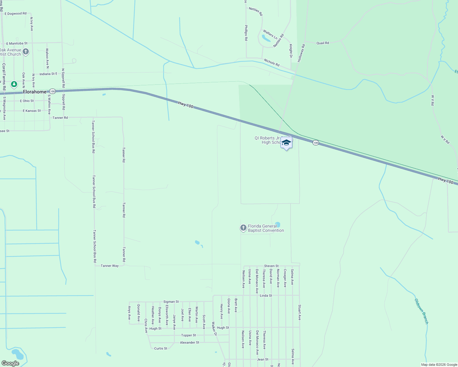 map of restaurants, bars, coffee shops, grocery stores, and more near 174 Indian Lakes Forest Road in Florahome