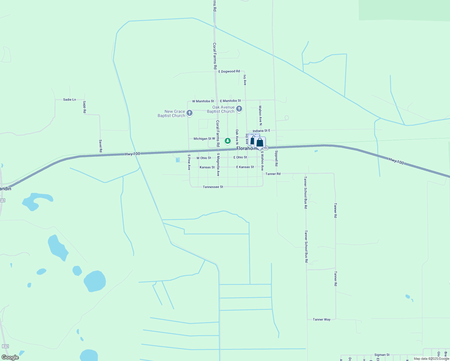 map of restaurants, bars, coffee shops, grocery stores, and more near 401 South Palmetto Avenue in Florahome