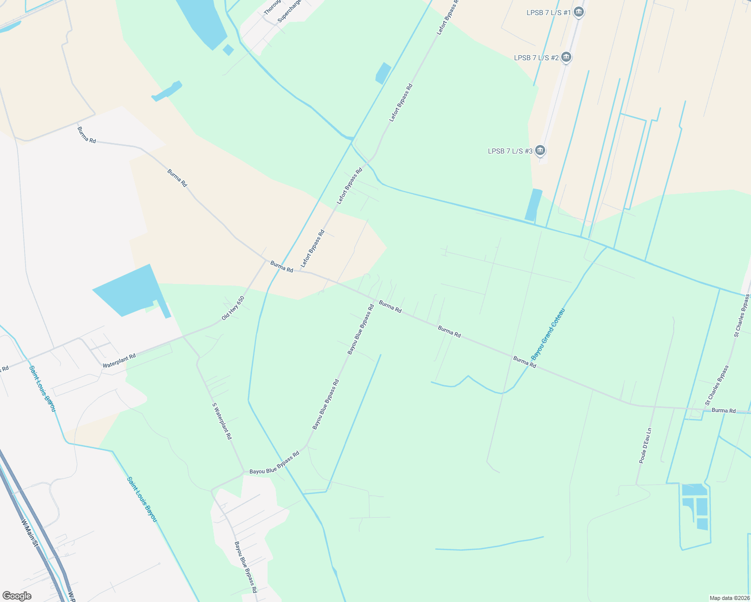 map of restaurants, bars, coffee shops, grocery stores, and more near 1236 Burma Rd in Thibodaux