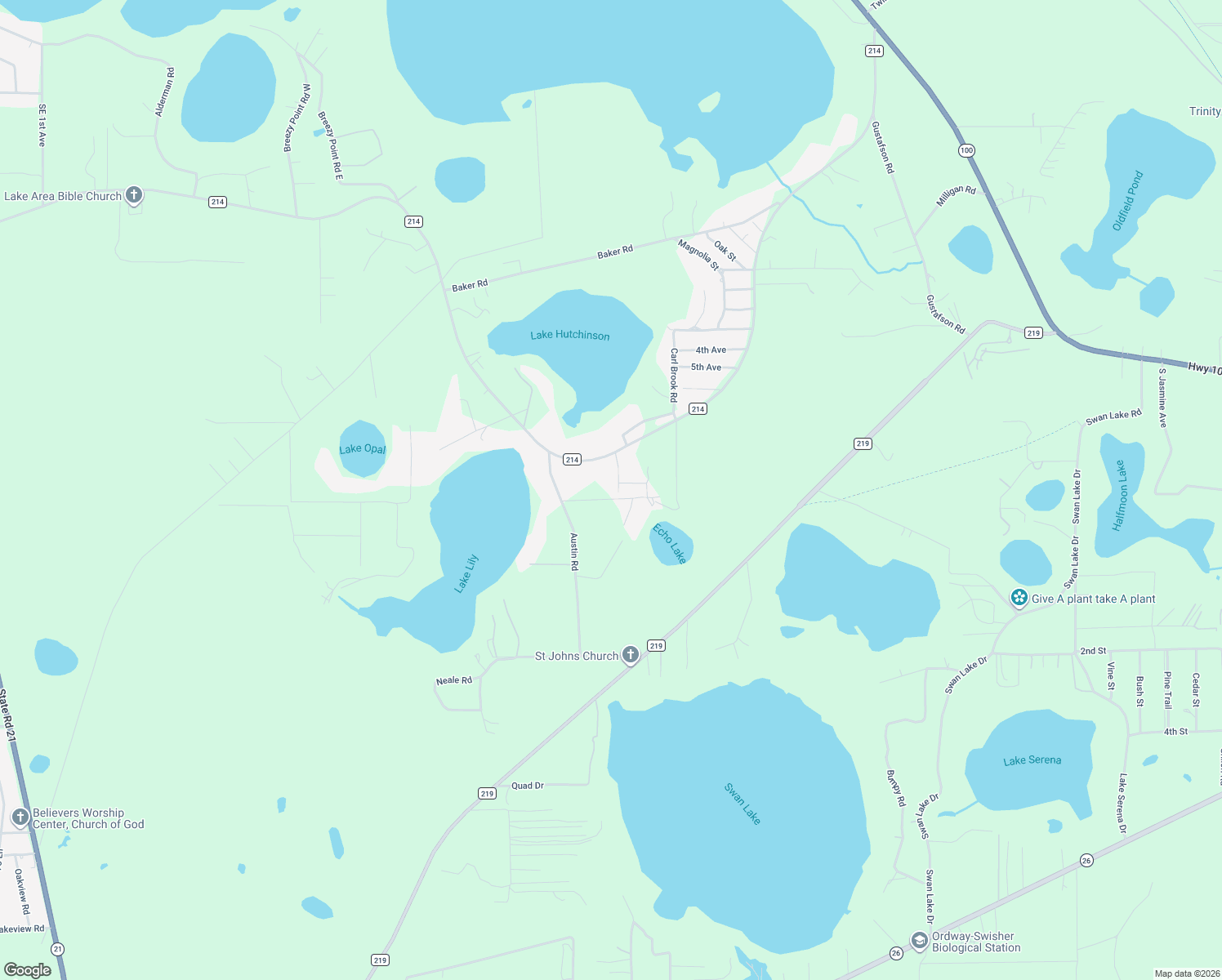 map of restaurants, bars, coffee shops, grocery stores, and more near 8336 Singleton Place in Keystone Heights