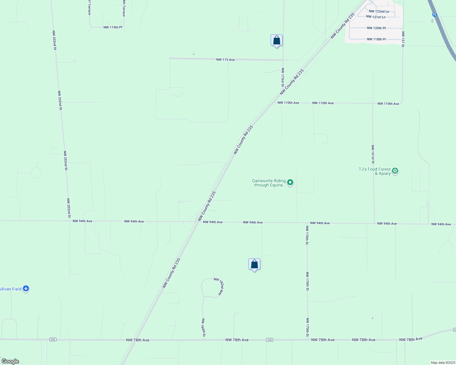 map of restaurants, bars, coffee shops, grocery stores, and more near 9921 Northwest County Road 235 in Alachua