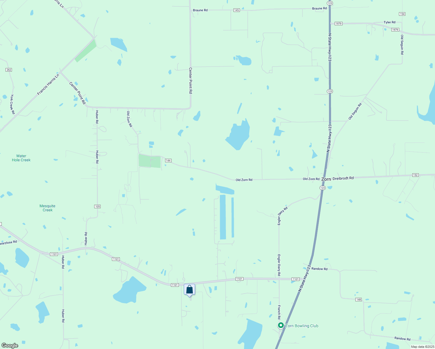 map of restaurants, bars, coffee shops, grocery stores, and more near Old Zorn Road in Seguin