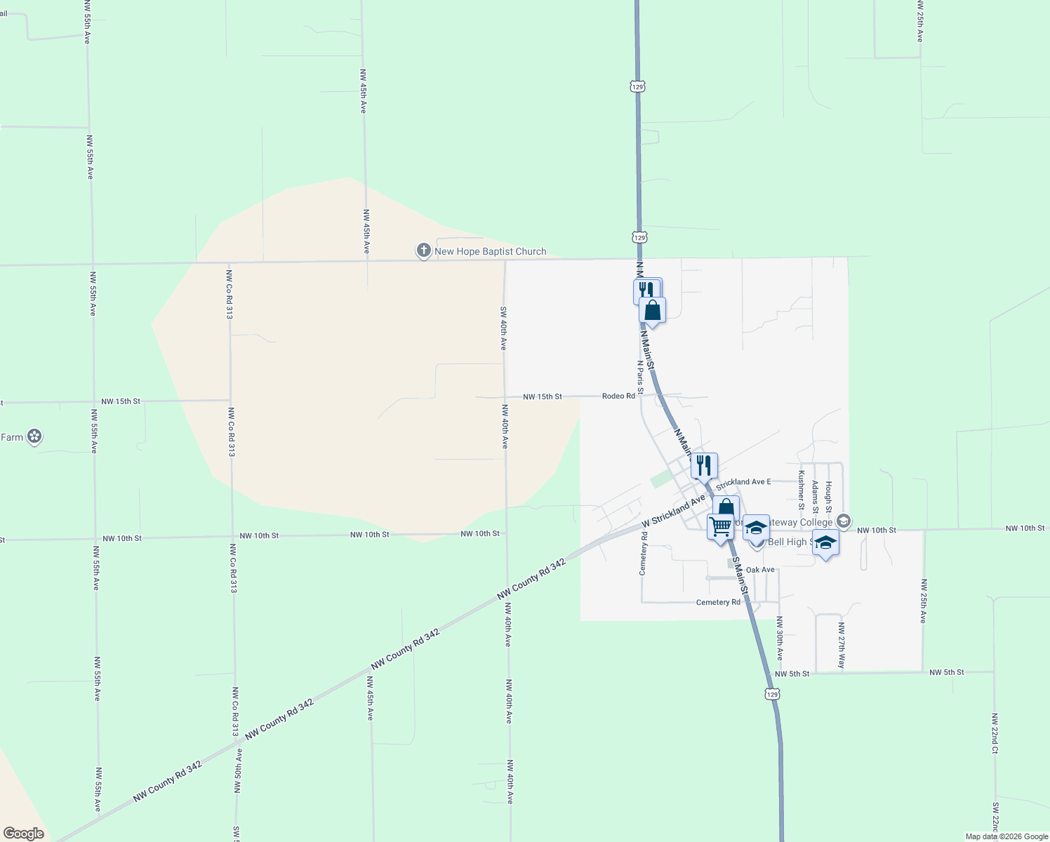 map of restaurants, bars, coffee shops, grocery stores, and more near 3829 Rodeo Road in Bell