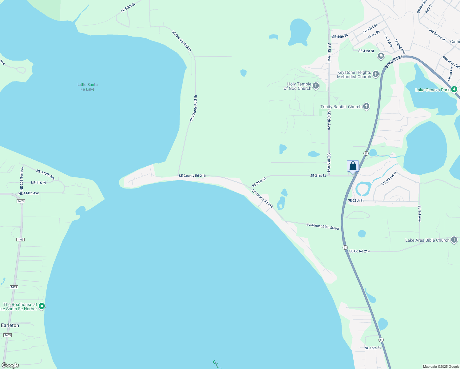 map of restaurants, bars, coffee shops, grocery stores, and more near 2460 South East County Road 21B in Melrose