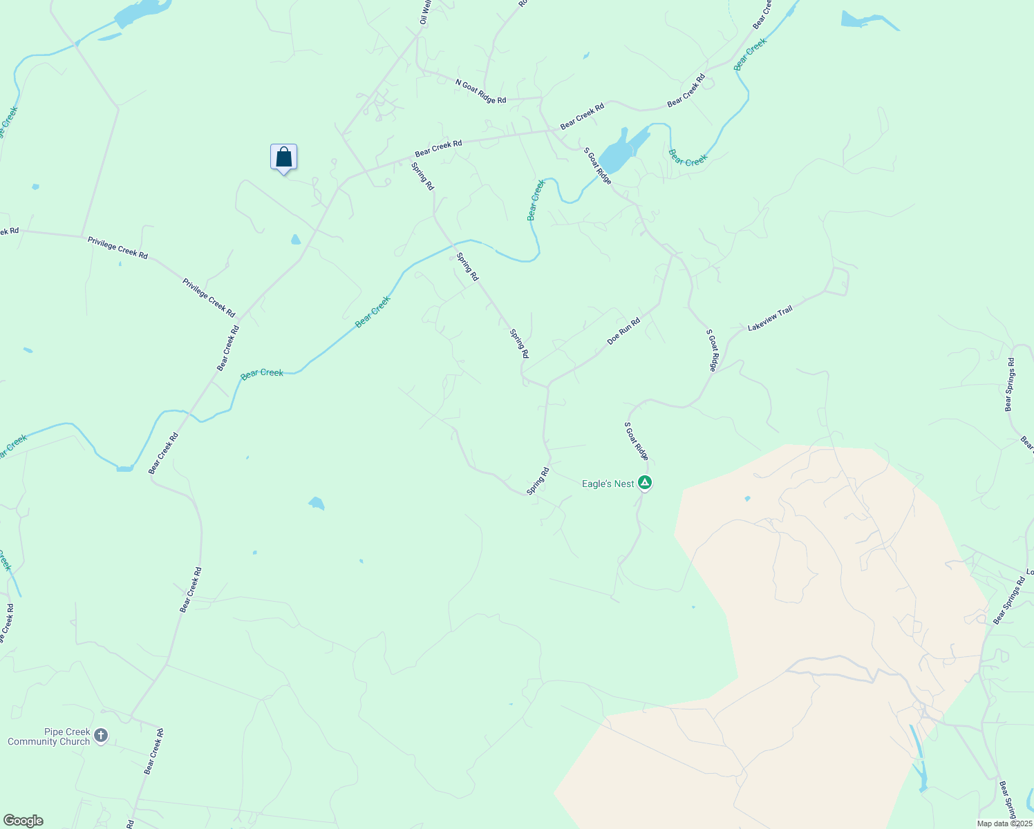 map of restaurants, bars, coffee shops, grocery stores, and more near 1414 Spring Road in Pipe Creek