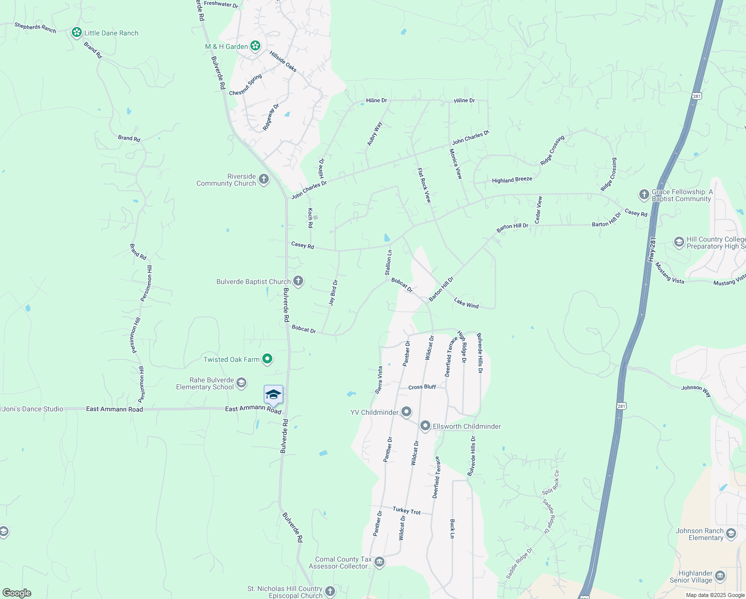 map of restaurants, bars, coffee shops, grocery stores, and more near 2342 Bobcat Drive in Bulverde