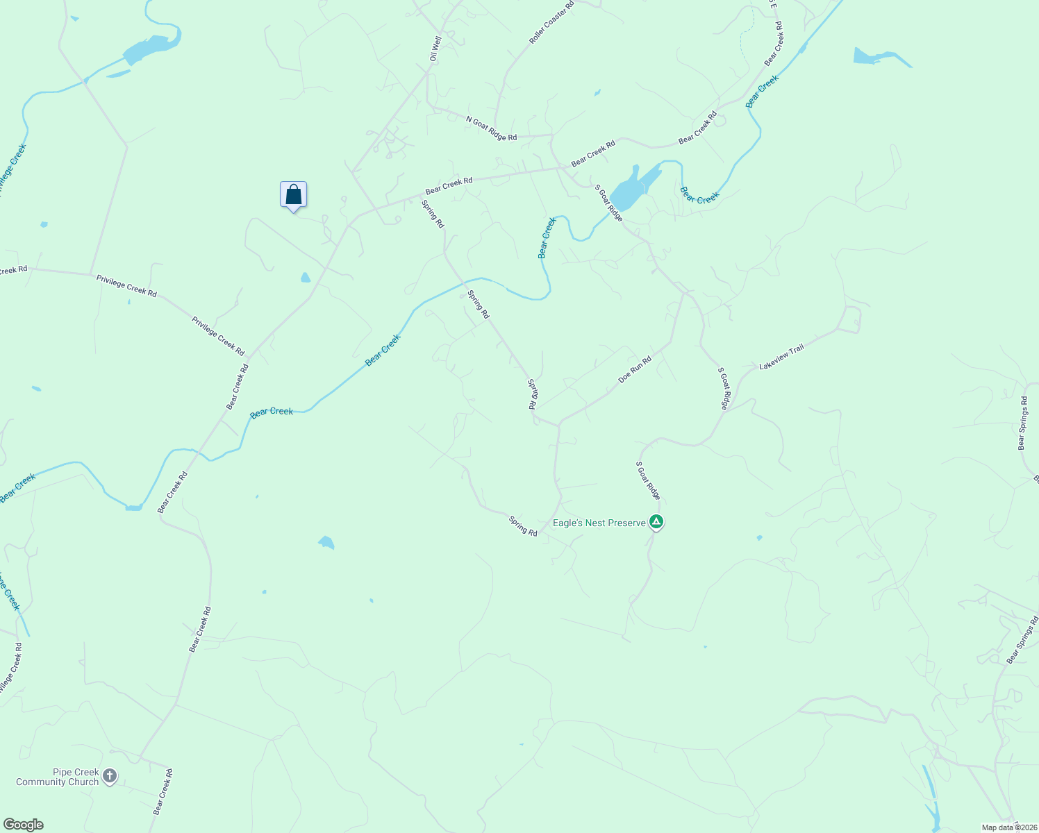map of restaurants, bars, coffee shops, grocery stores, and more near 585 Dry Bed Road in Pipe Creek