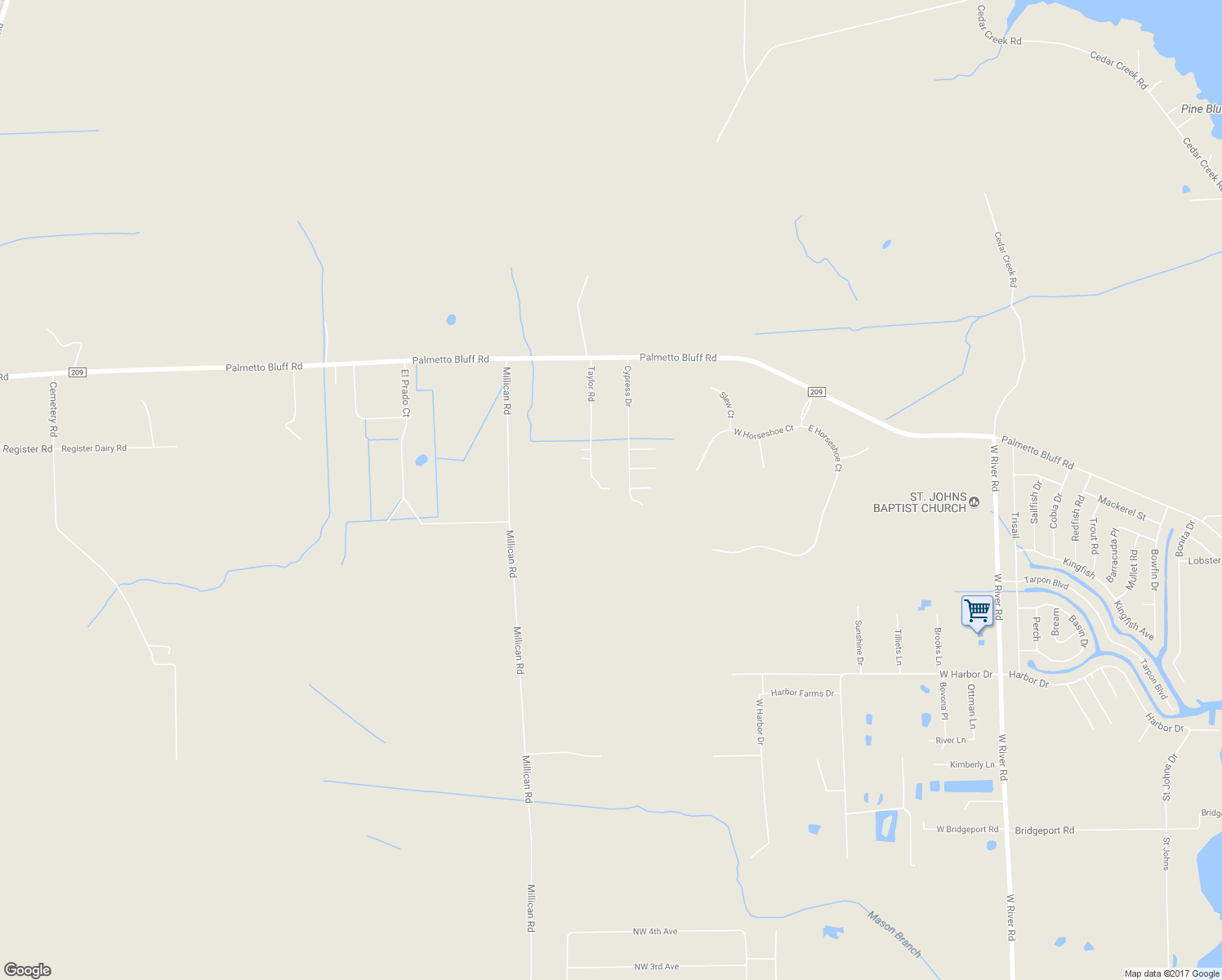 map of restaurants, bars, coffee shops, grocery stores, and more near 136 Taylor Road in Palatka