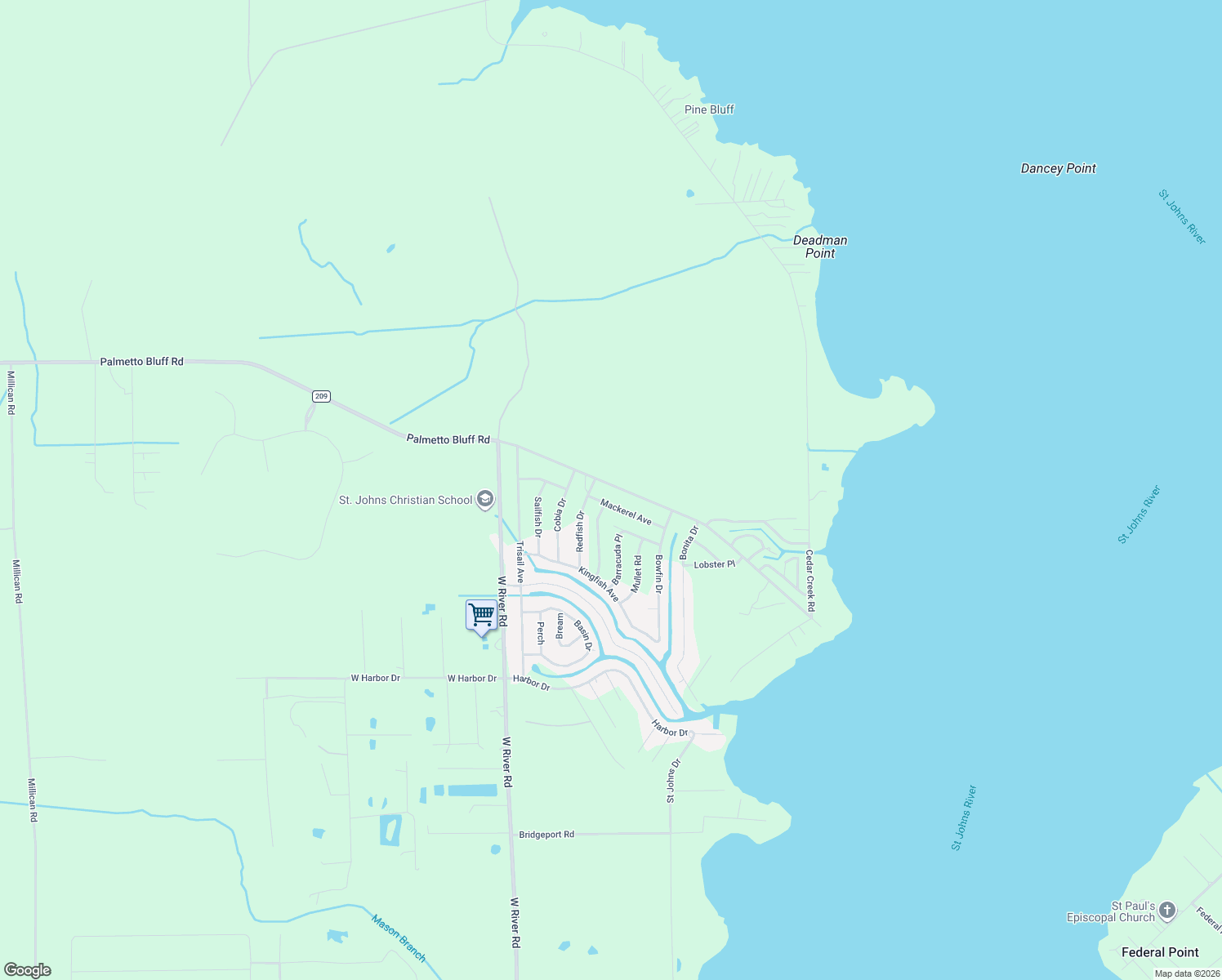 map of restaurants, bars, coffee shops, grocery stores, and more near 543 Palmetto Bluff Road in Palatka