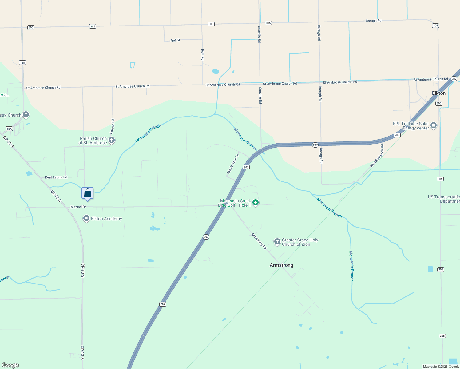 map of restaurants, bars, coffee shops, grocery stores, and more near 5825 State Road 207 in Elkton