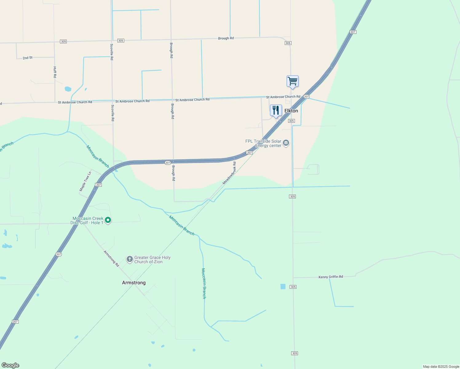 map of restaurants, bars, coffee shops, grocery stores, and more near 5200 Meadowbrook Road in Elkton