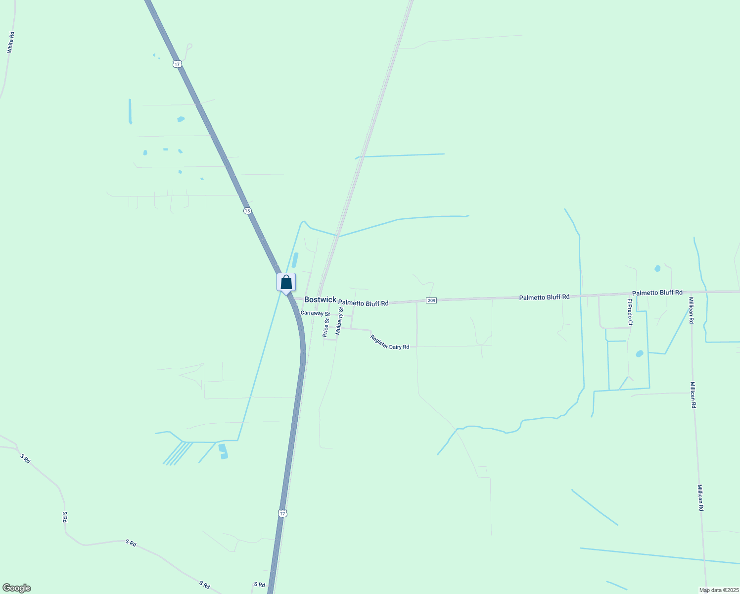 map of restaurants, bars, coffee shops, grocery stores, and more near 138 Palmetto Bluff Road in Palatka