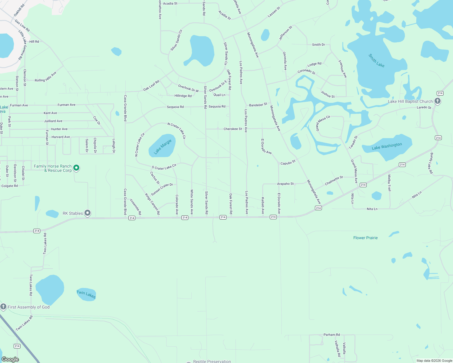 map of restaurants, bars, coffee shops, grocery stores, and more near 7672 Oak Forest Road in Keystone Heights
