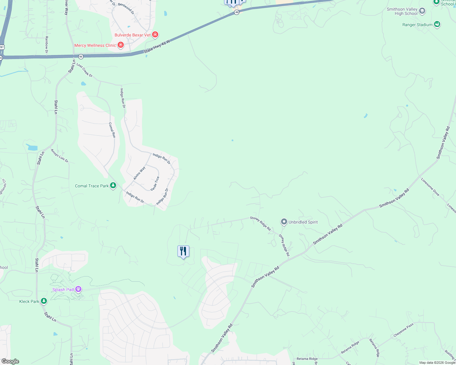 map of restaurants, bars, coffee shops, grocery stores, and more near 311 Mayer Road in Bulverde