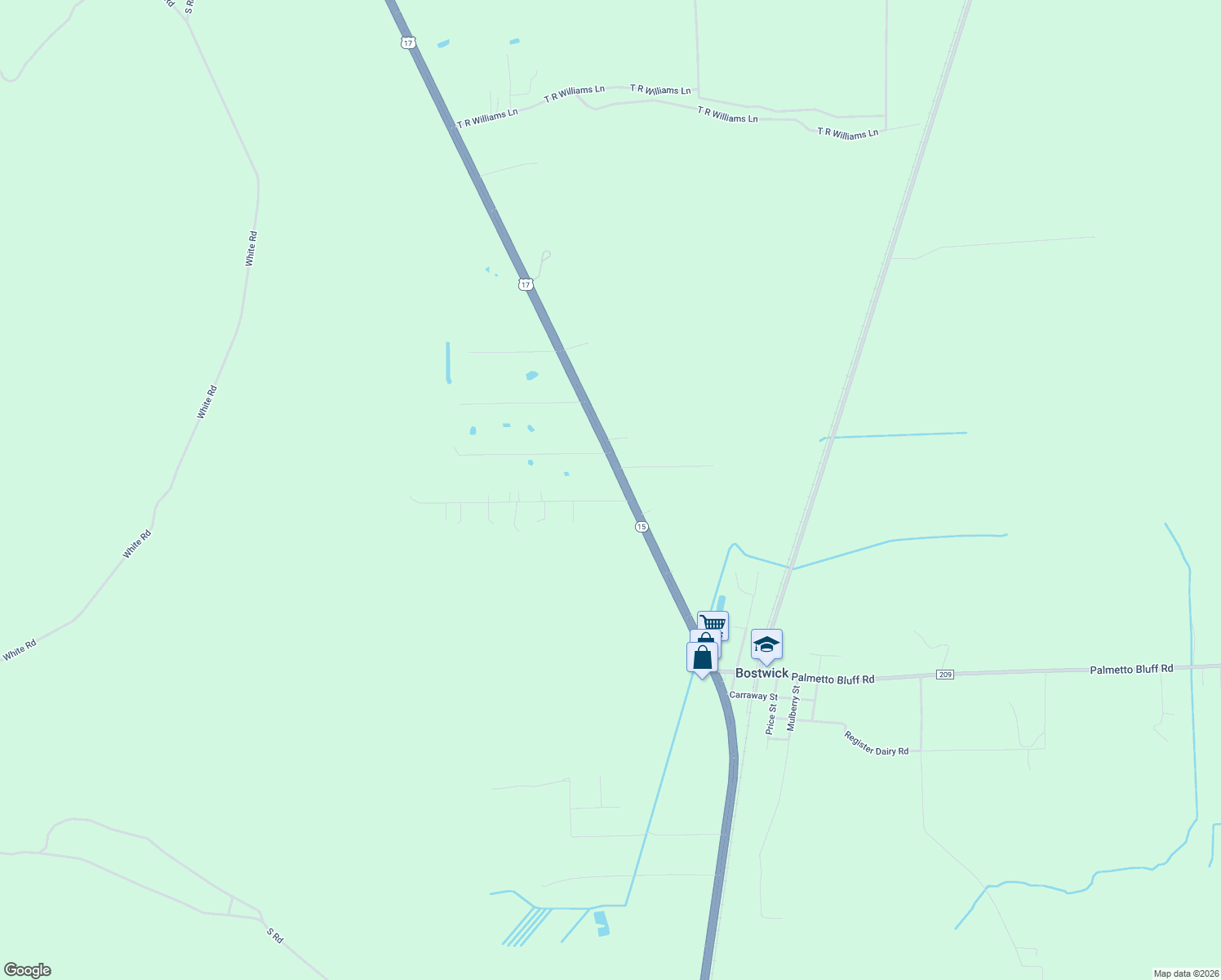 map of restaurants, bars, coffee shops, grocery stores, and more near 1171 U.S. 17 in Palatka