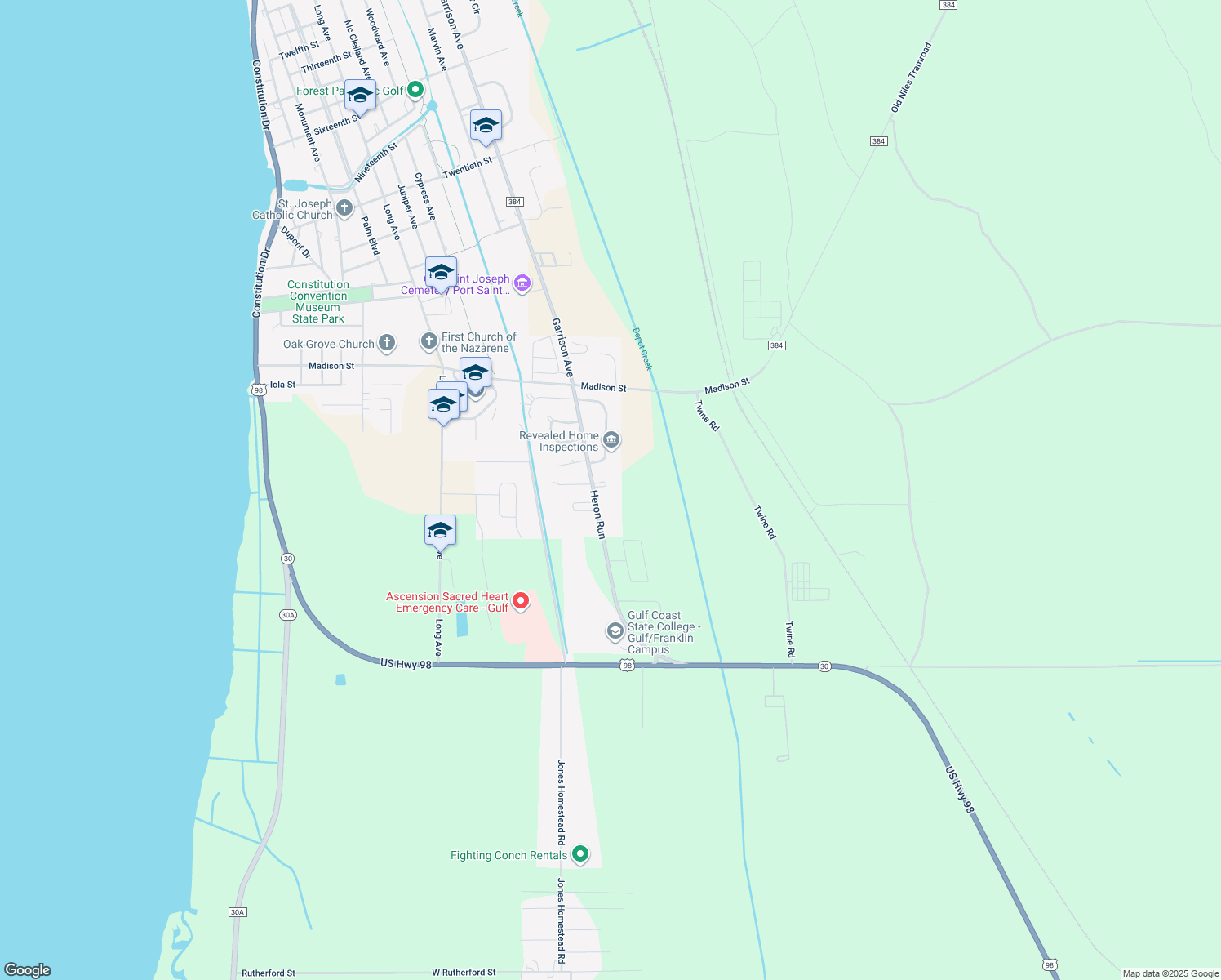 map of restaurants, bars, coffee shops, grocery stores, and more near 111 Saunders Circle in Port Saint Joe