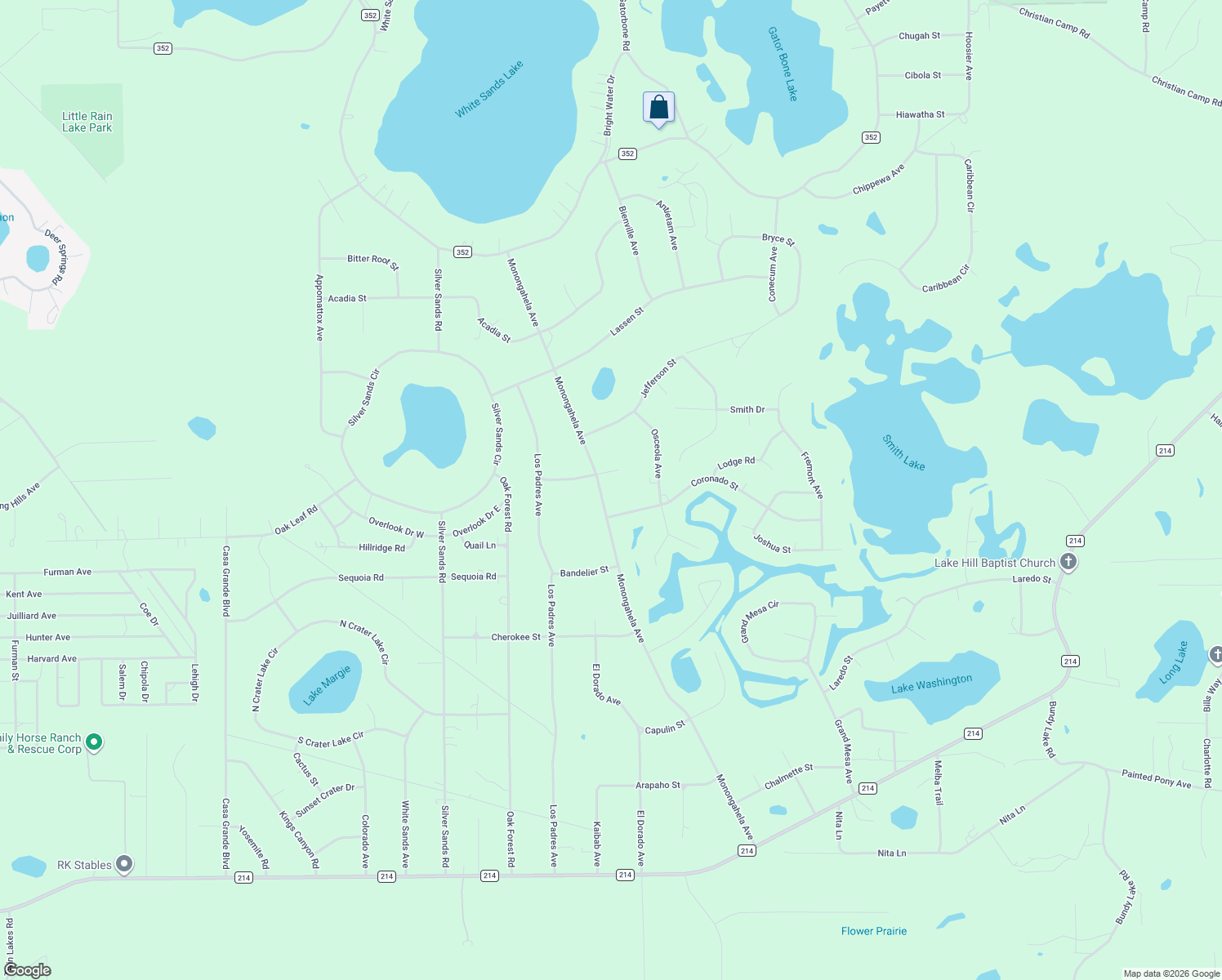 map of restaurants, bars, coffee shops, grocery stores, and more near 7571 Monongahela Avenue in Keystone Heights