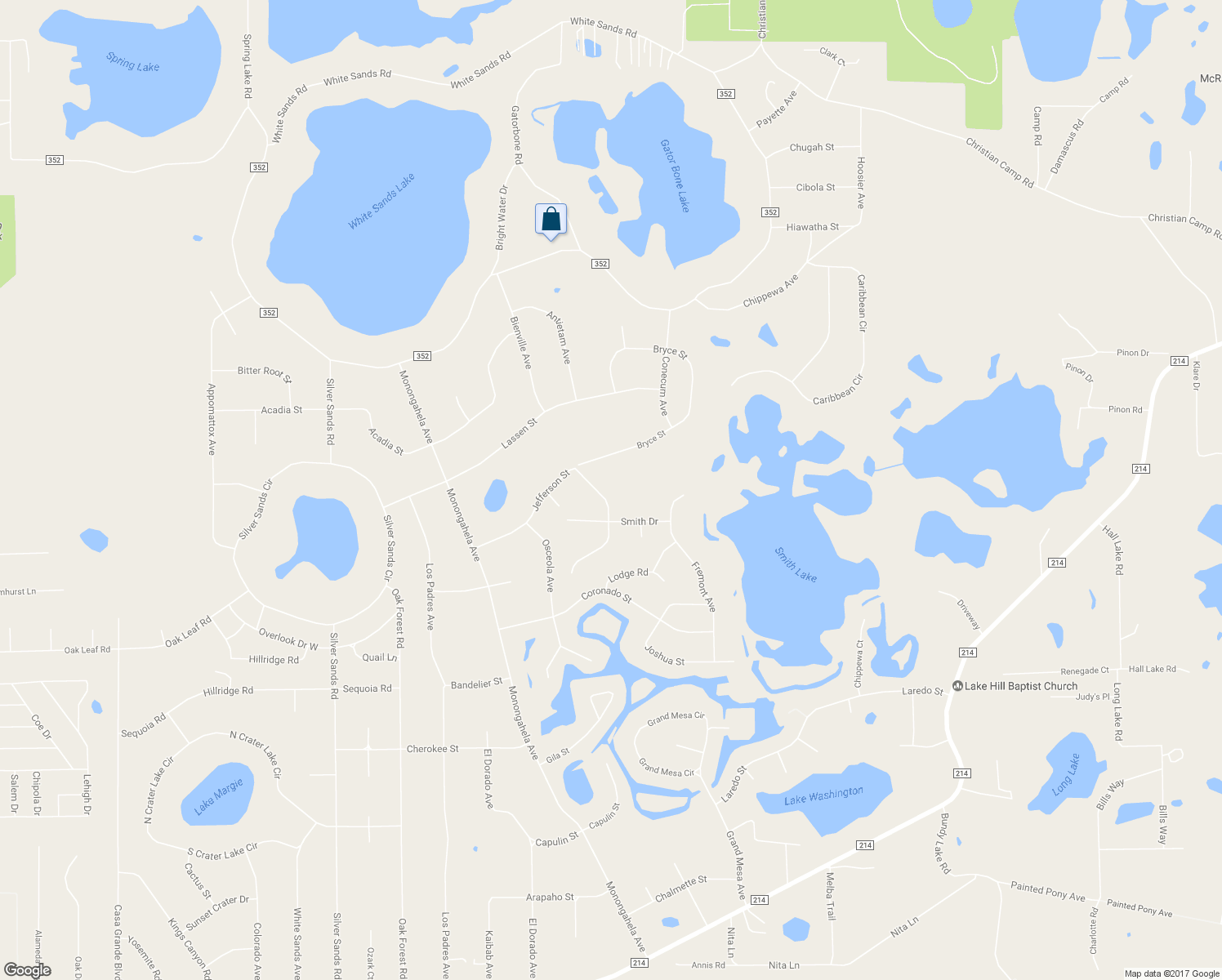 map of restaurants, bars, coffee shops, grocery stores, and more near 5500 Jefferson Street in Keystone Heights