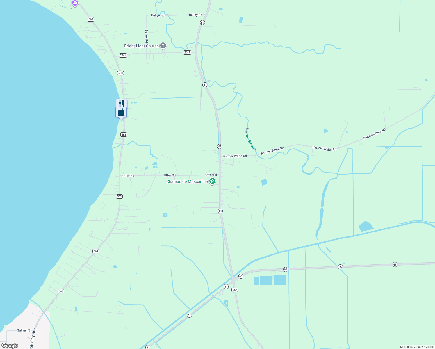 map of restaurants, bars, coffee shops, grocery stores, and more near 207 Otter Road in Anahuac