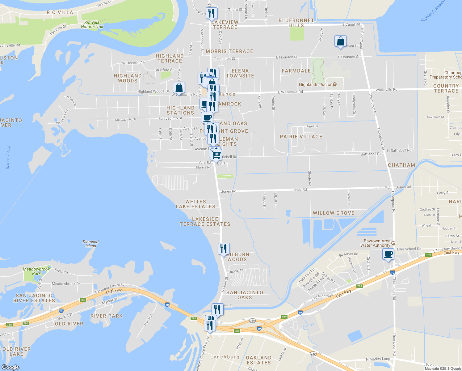 map of restaurants, bars, coffee shops, grocery stores, and more near 200 Jones Road in Highlands