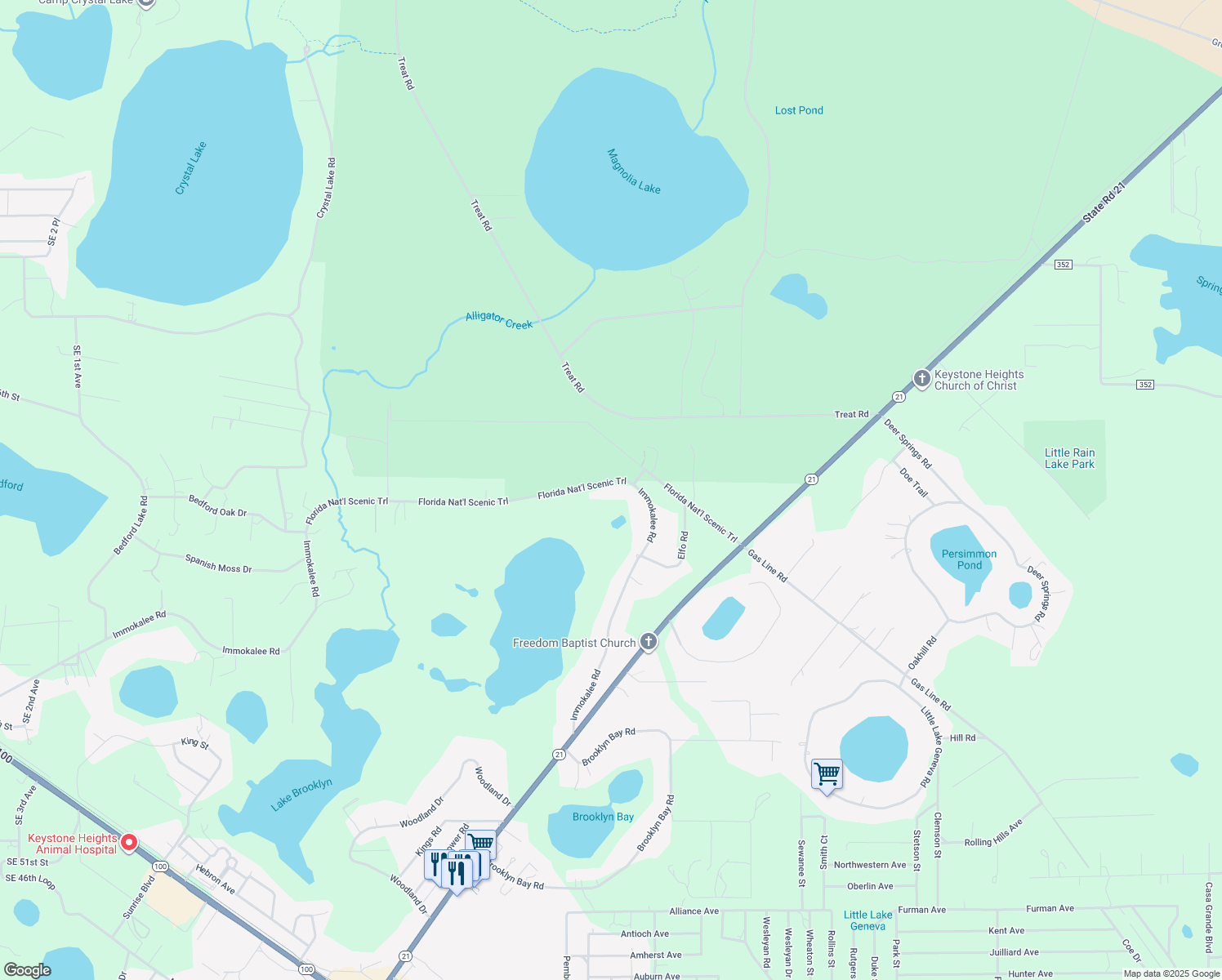 map of restaurants, bars, coffee shops, grocery stores, and more near 6671 Immokalee Road in Keystone Heights