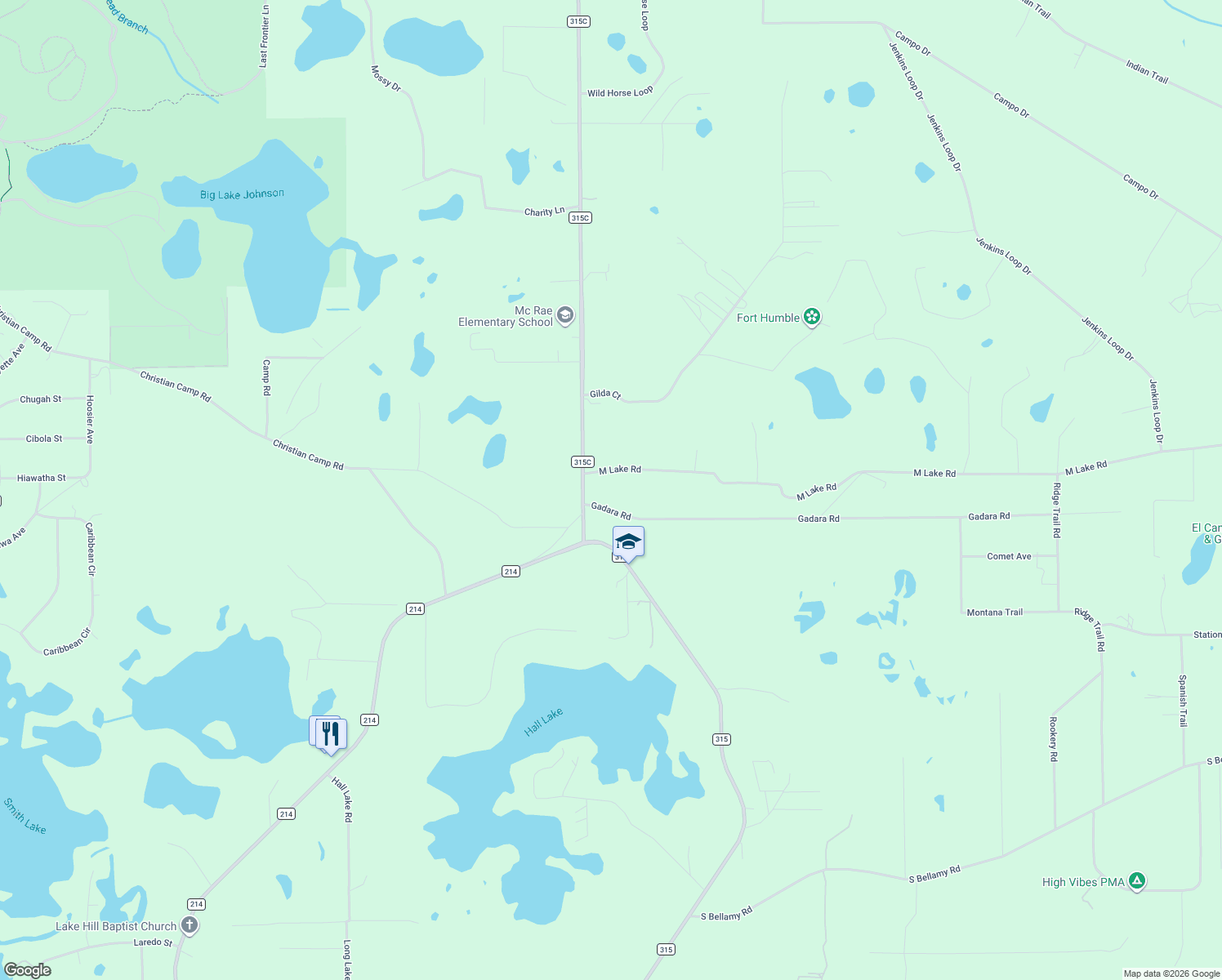 map of restaurants, bars, coffee shops, grocery stores, and more near 4901 M Lake Road in Keystone Heights