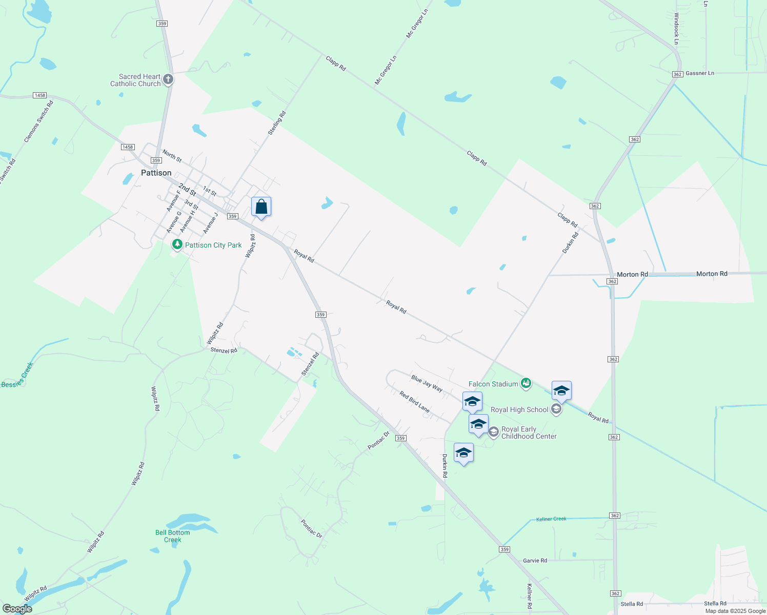 map of restaurants, bars, coffee shops, grocery stores, and more near 35509 Royal Rd in Brookshire