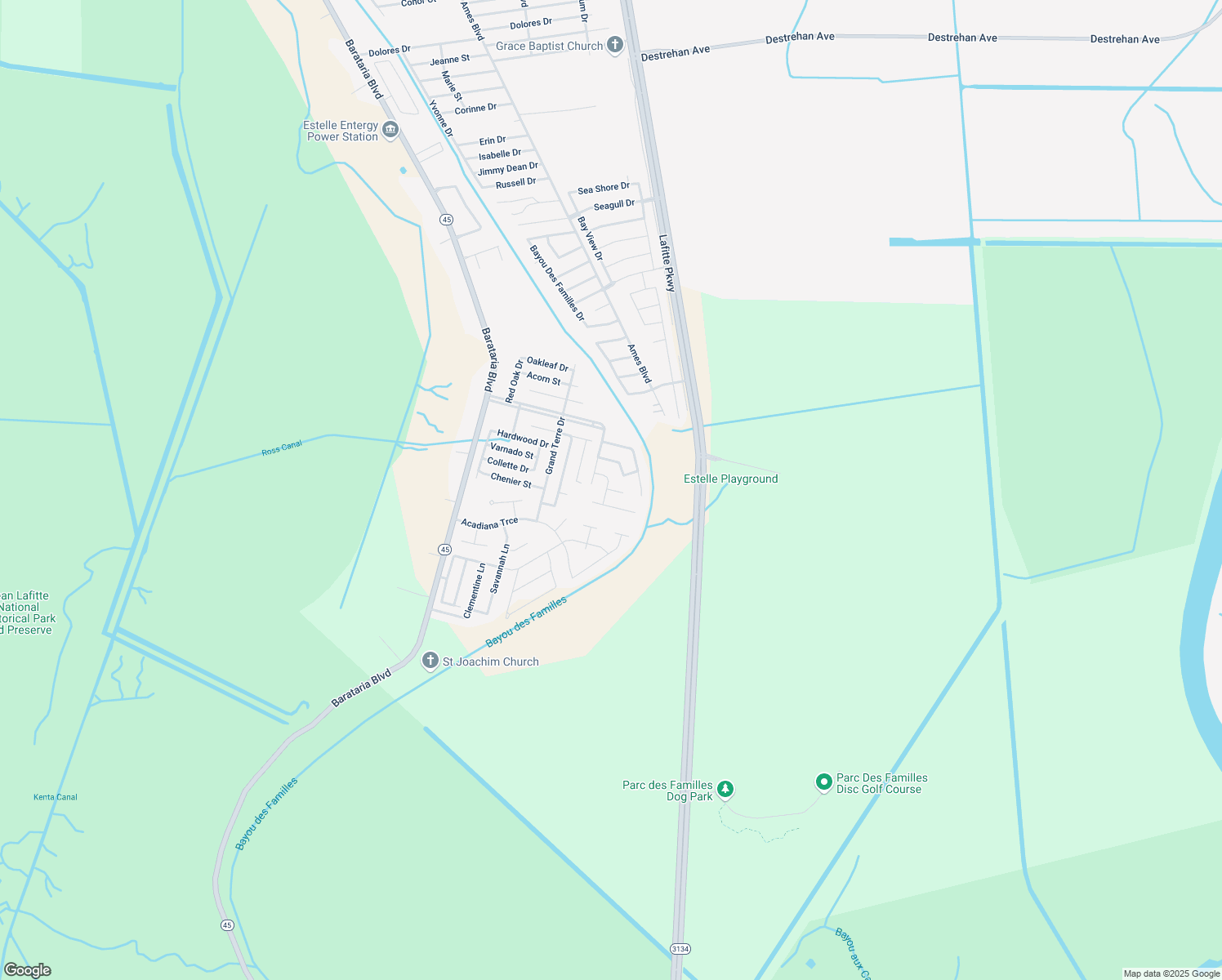 map of restaurants, bars, coffee shops, grocery stores, and more near 2572 Blue Bird Circle in Marrero
