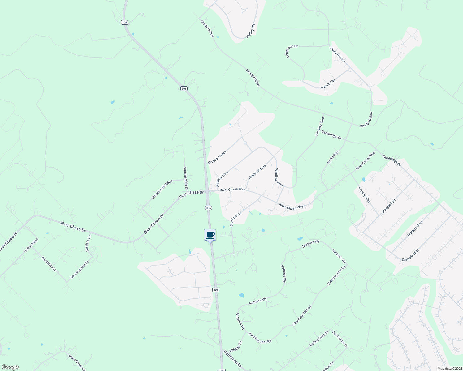 map of restaurants, bars, coffee shops, grocery stores, and more near 207 River Chase Way in New Braunfels