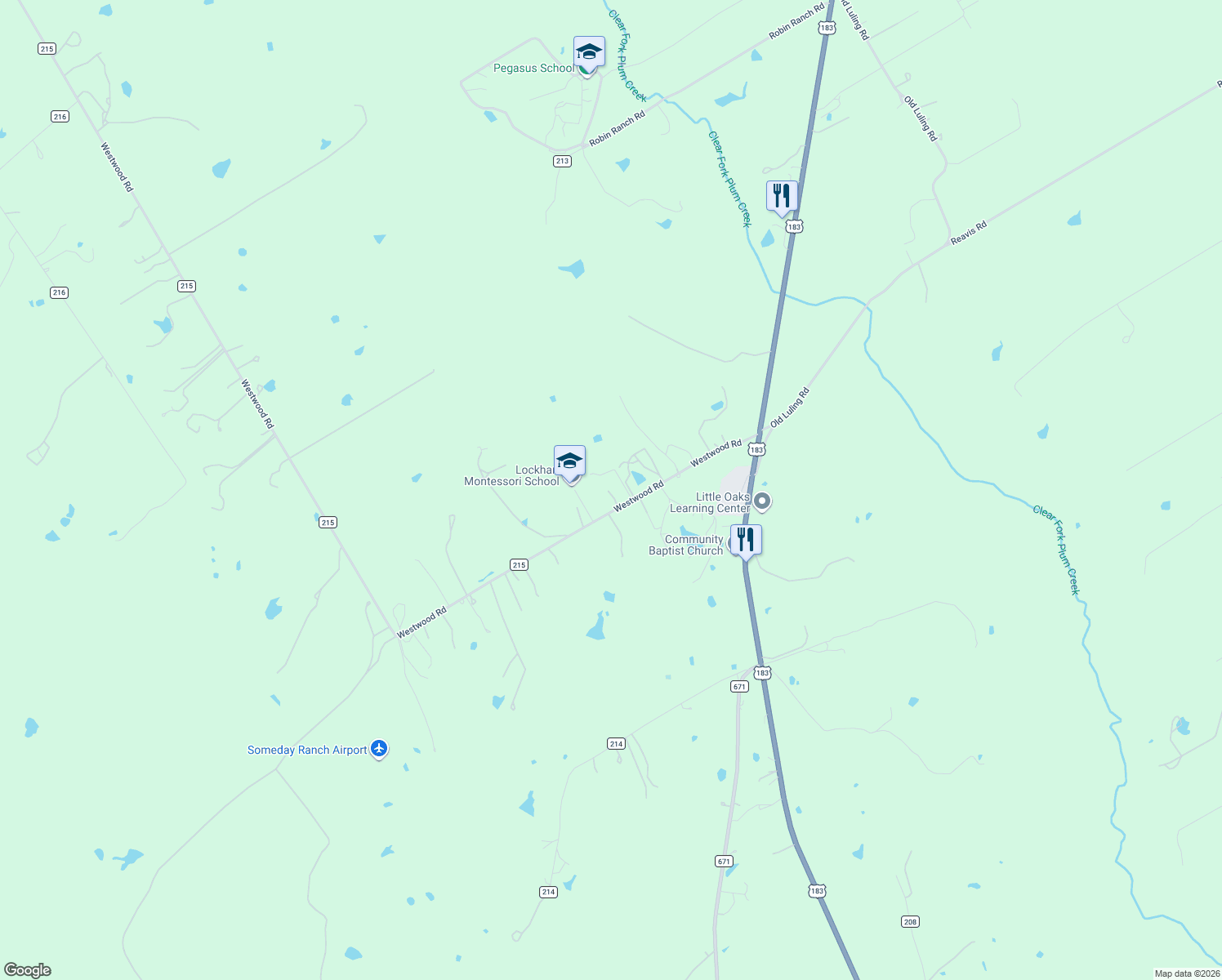 map of restaurants, bars, coffee shops, grocery stores, and more near 486 Westwood Road in Lockhart
