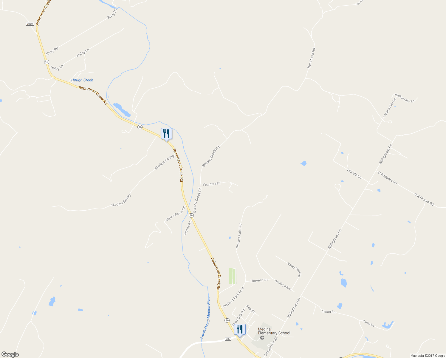 map of restaurants, bars, coffee shops, grocery stores, and more near 472 Benton Creek Road in Medina