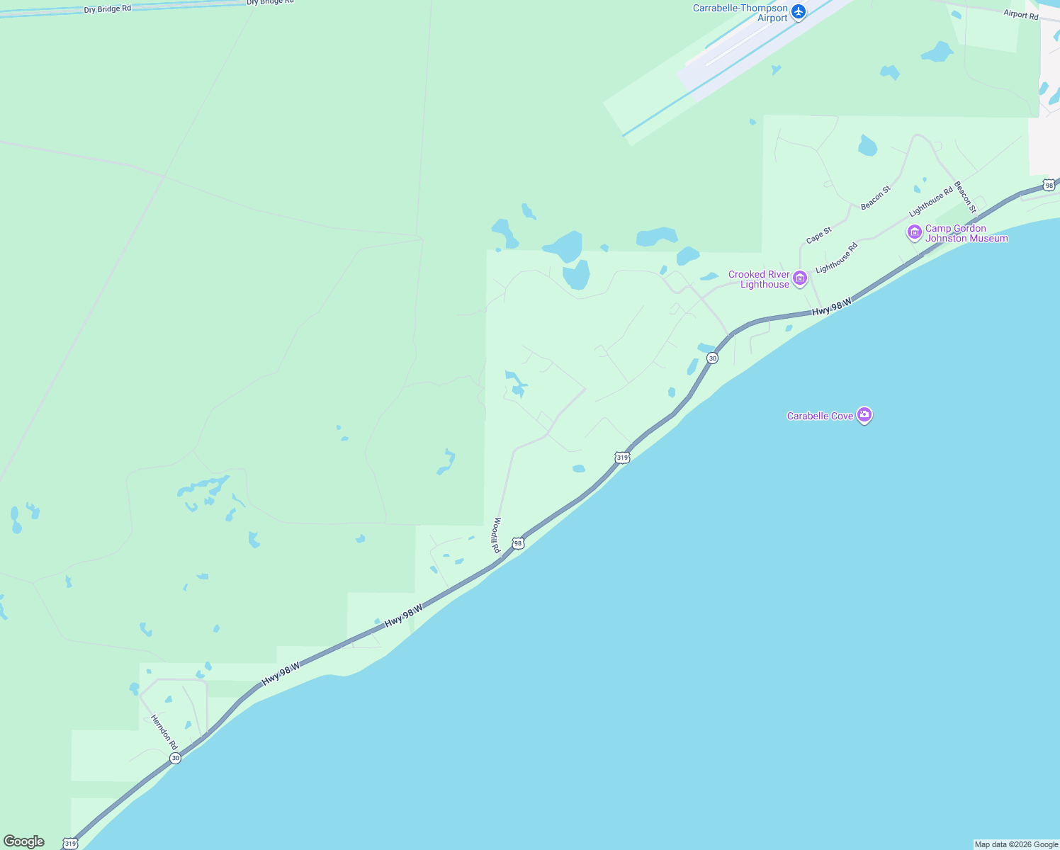 map of restaurants, bars, coffee shops, grocery stores, and more near 222 Peggy Lane in Carrabelle