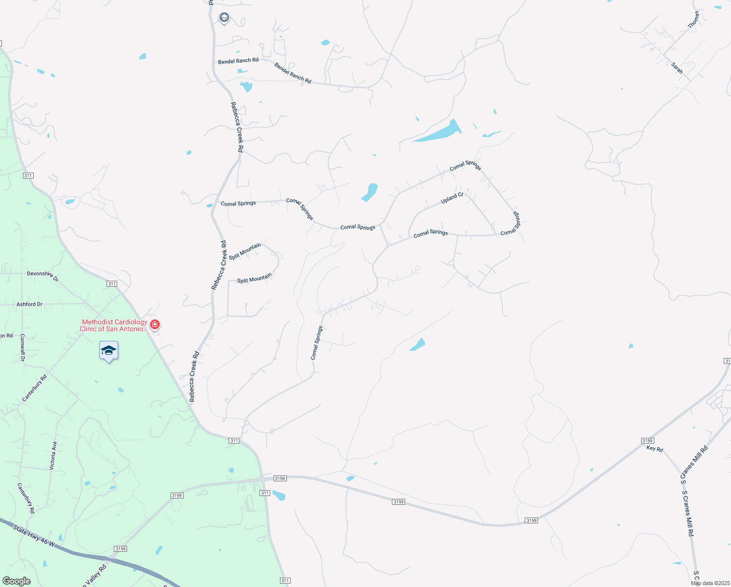 map of restaurants, bars, coffee shops, grocery stores, and more near 3118 Comal Springs in Canyon Lake
