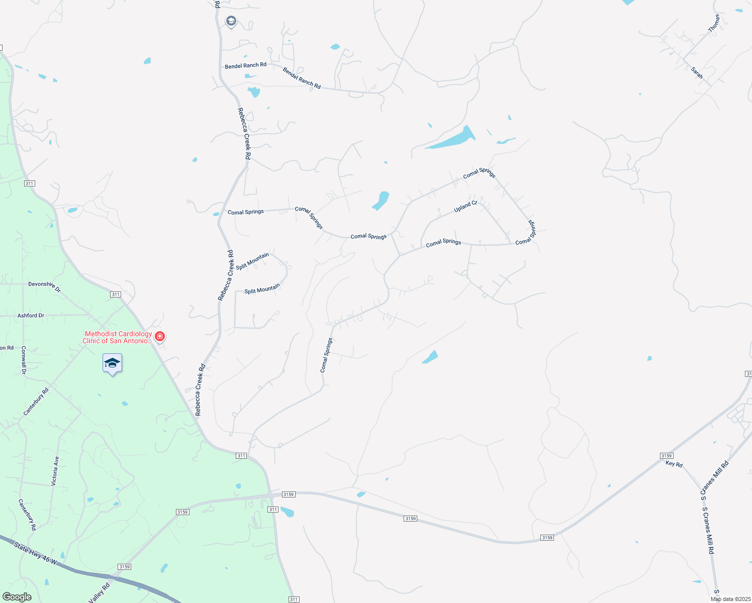 map of restaurants, bars, coffee shops, grocery stores, and more near 3118 Comal Springs in Canyon Lake