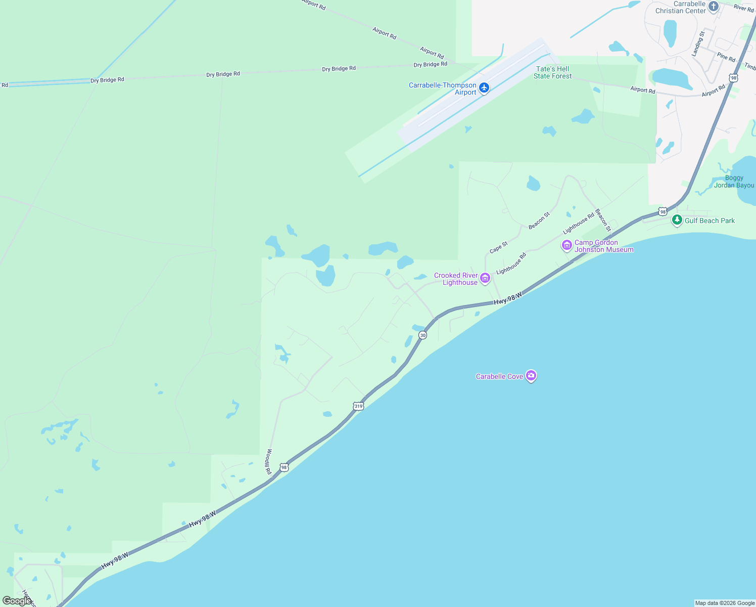 map of restaurants, bars, coffee shops, grocery stores, and more near 2088 Messer Road in Carrabelle