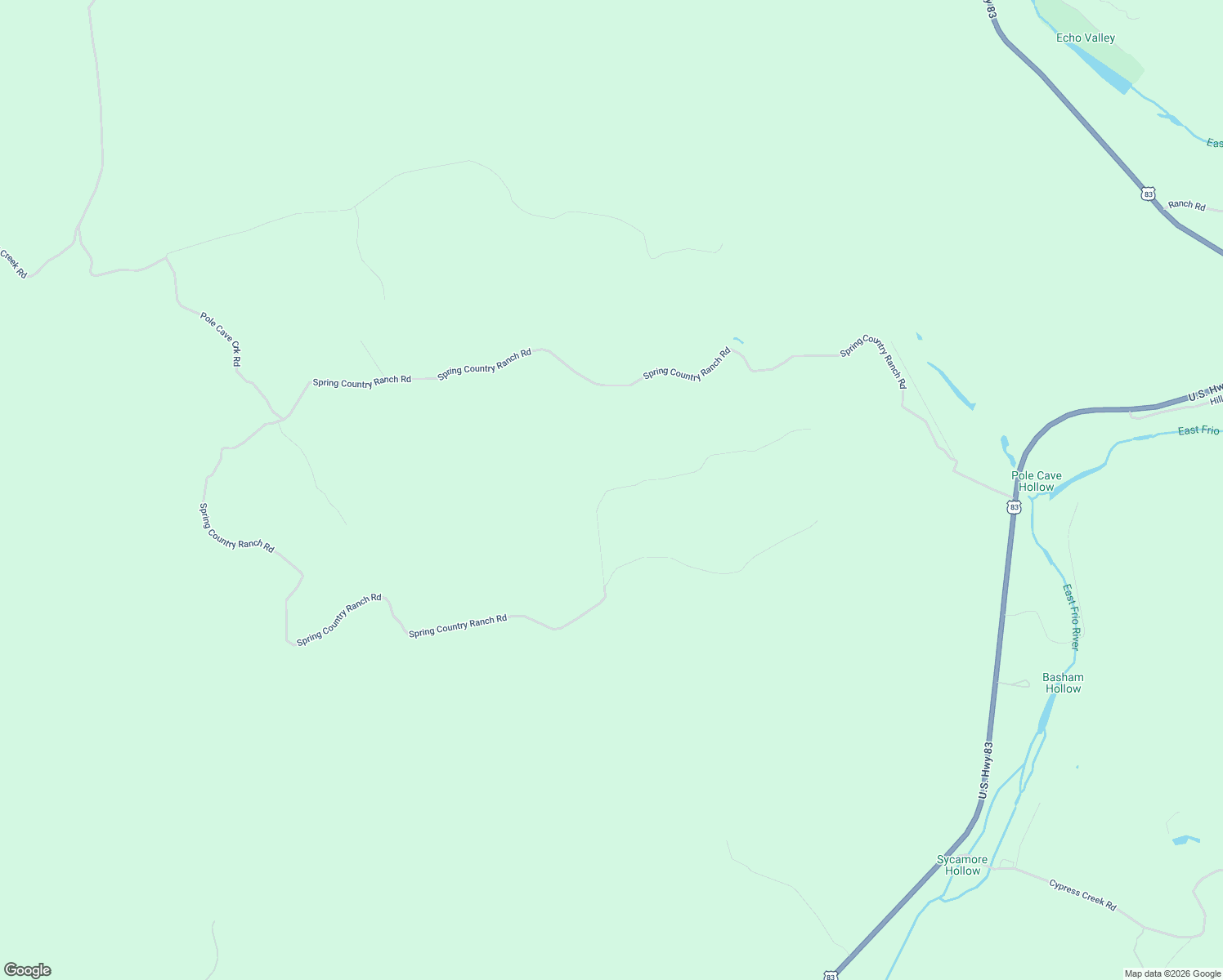 map of restaurants, bars, coffee shops, grocery stores, and more near Spring Country Ranch Road in Leakey