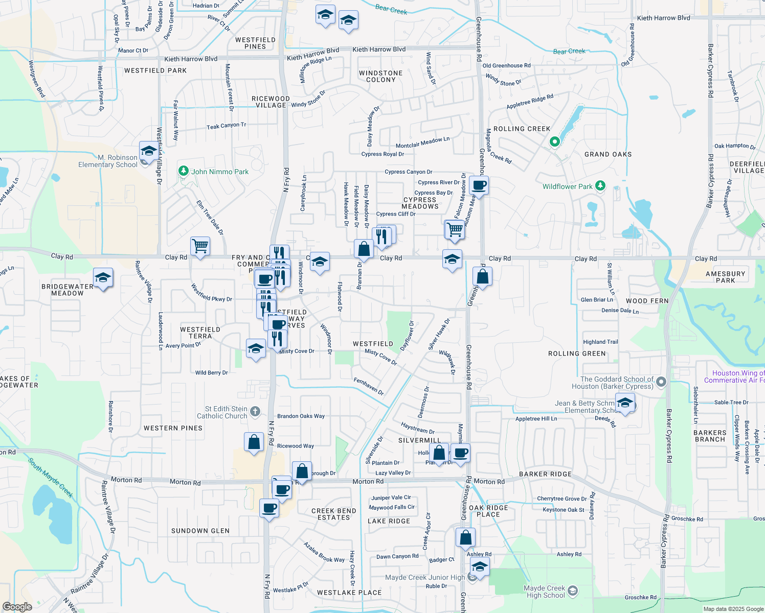 map of restaurants, bars, coffee shops, grocery stores, and more near 3822 Jackson Bluff Dr in Katy