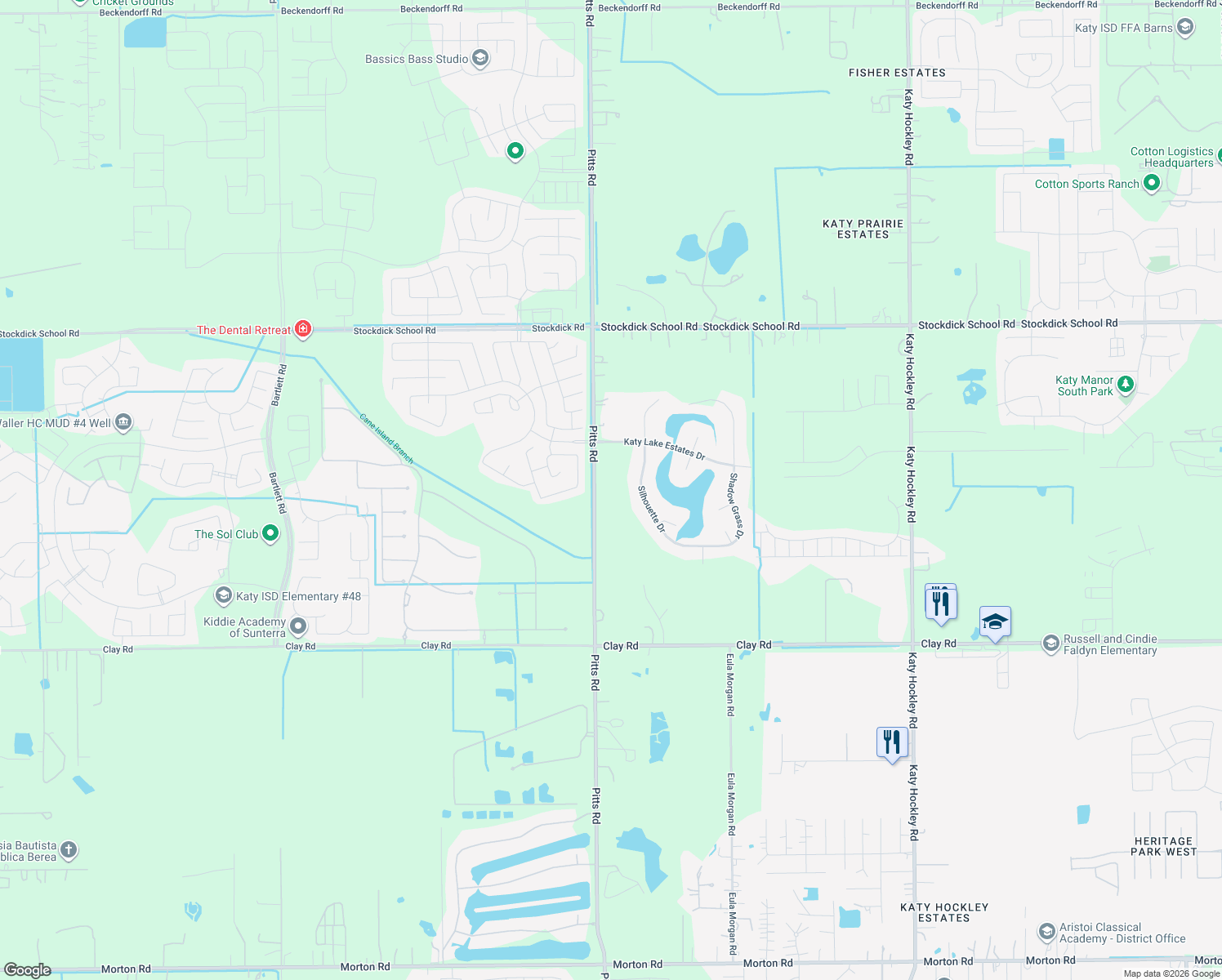 map of restaurants, bars, coffee shops, grocery stores, and more near 4606 Pitts Road in Katy