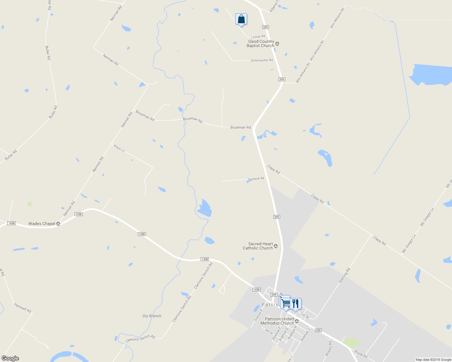 map of restaurants, bars, coffee shops, grocery stores, and more near 37462 Vaclavik Road in Brookshire