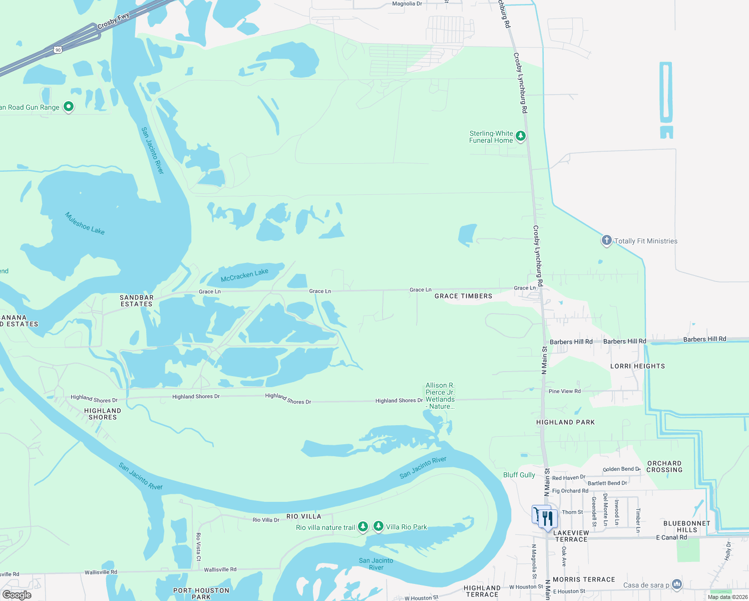 map of restaurants, bars, coffee shops, grocery stores, and more near 2740 Grace Lane in Highlands