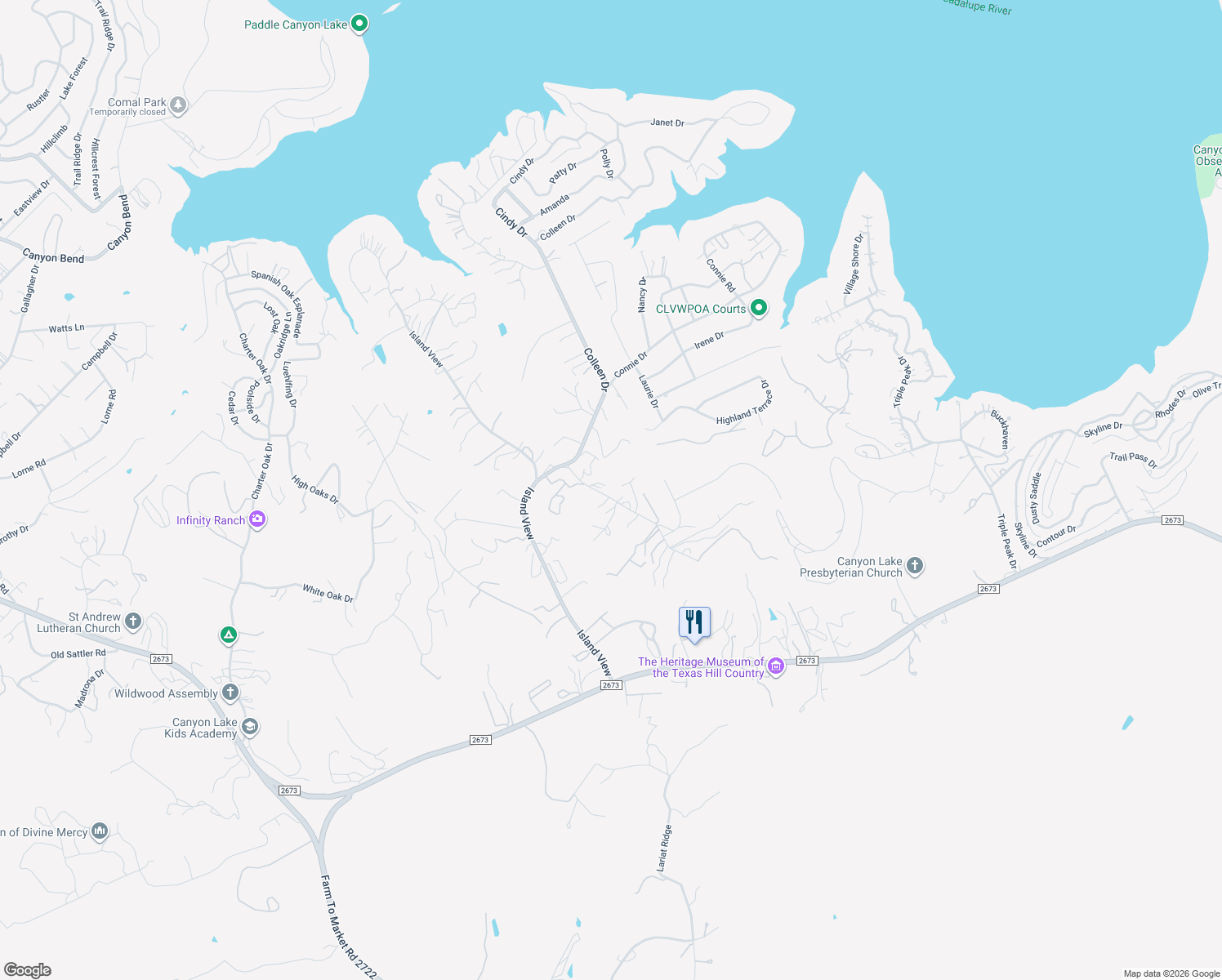 map of restaurants, bars, coffee shops, grocery stores, and more near 195 Buck Trail in Canyon Lake