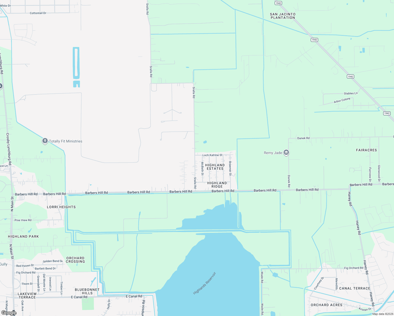 map of restaurants, bars, coffee shops, grocery stores, and more near 13210 Sralla Road in Crosby