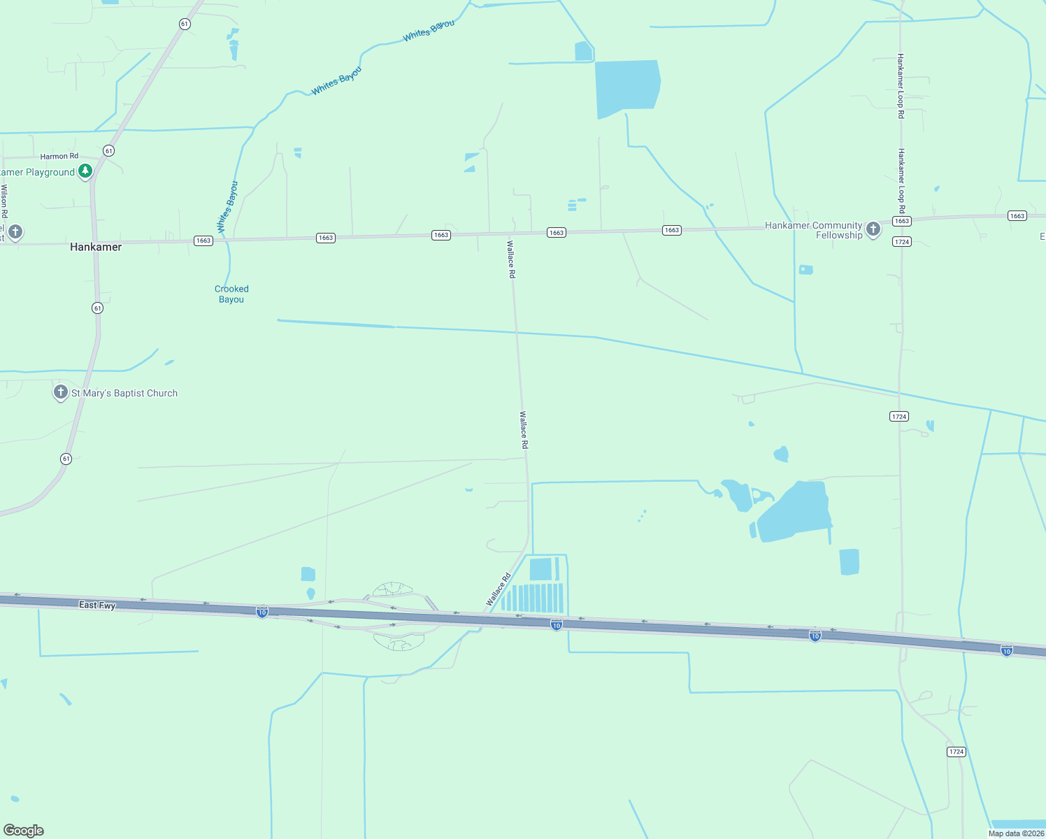 map of restaurants, bars, coffee shops, grocery stores, and more near Wallace Road in Hankamer