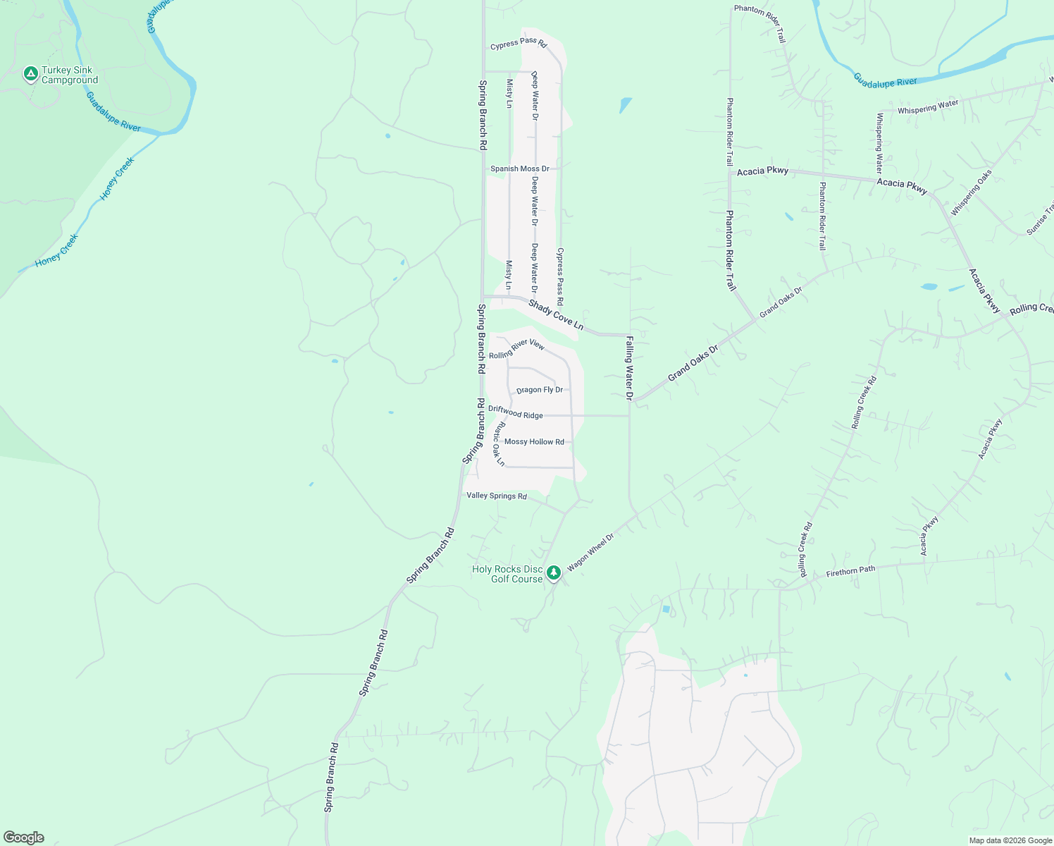 map of restaurants, bars, coffee shops, grocery stores, and more near 1161 Mossy Hollow Road in Spring Branch