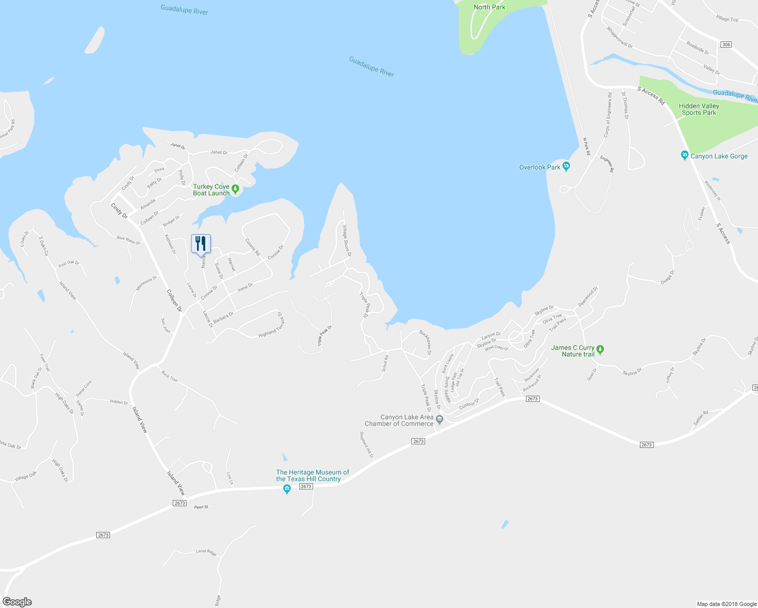 map of restaurants, bars, coffee shops, grocery stores, and more near 1137 O C Trout Drive in Canyon Lake