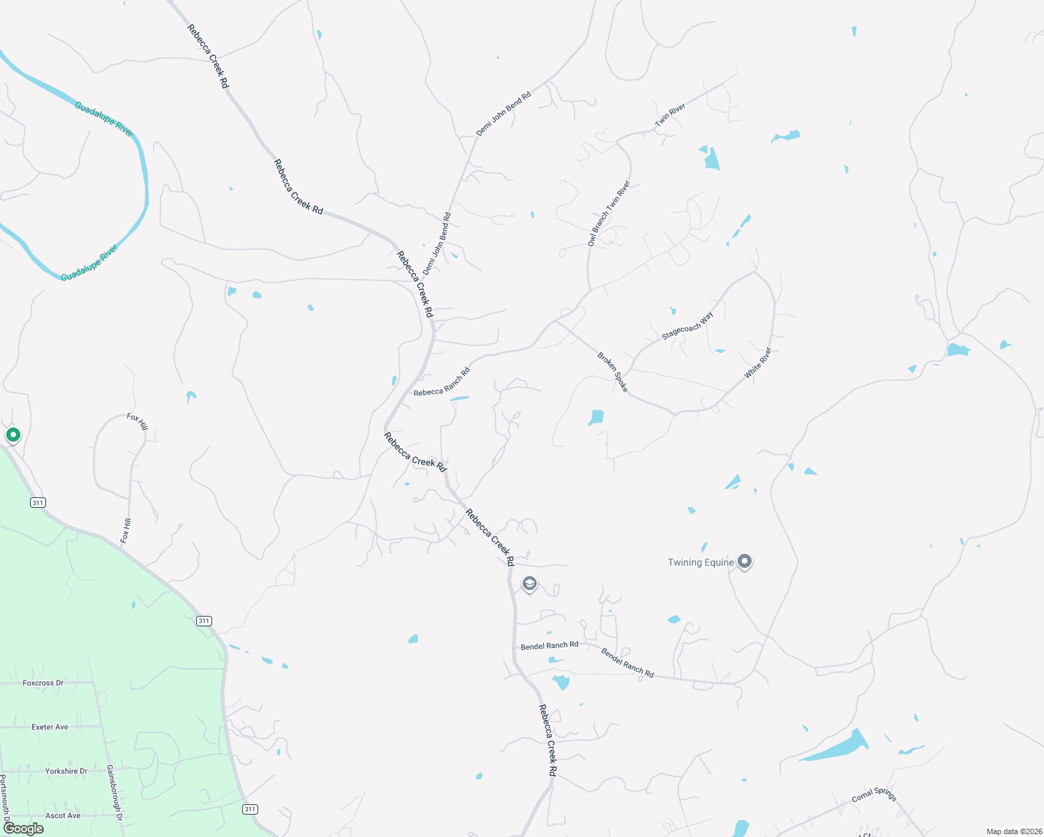 map of restaurants, bars, coffee shops, grocery stores, and more near 2810 Rebecca Creek Road in New Braunfels