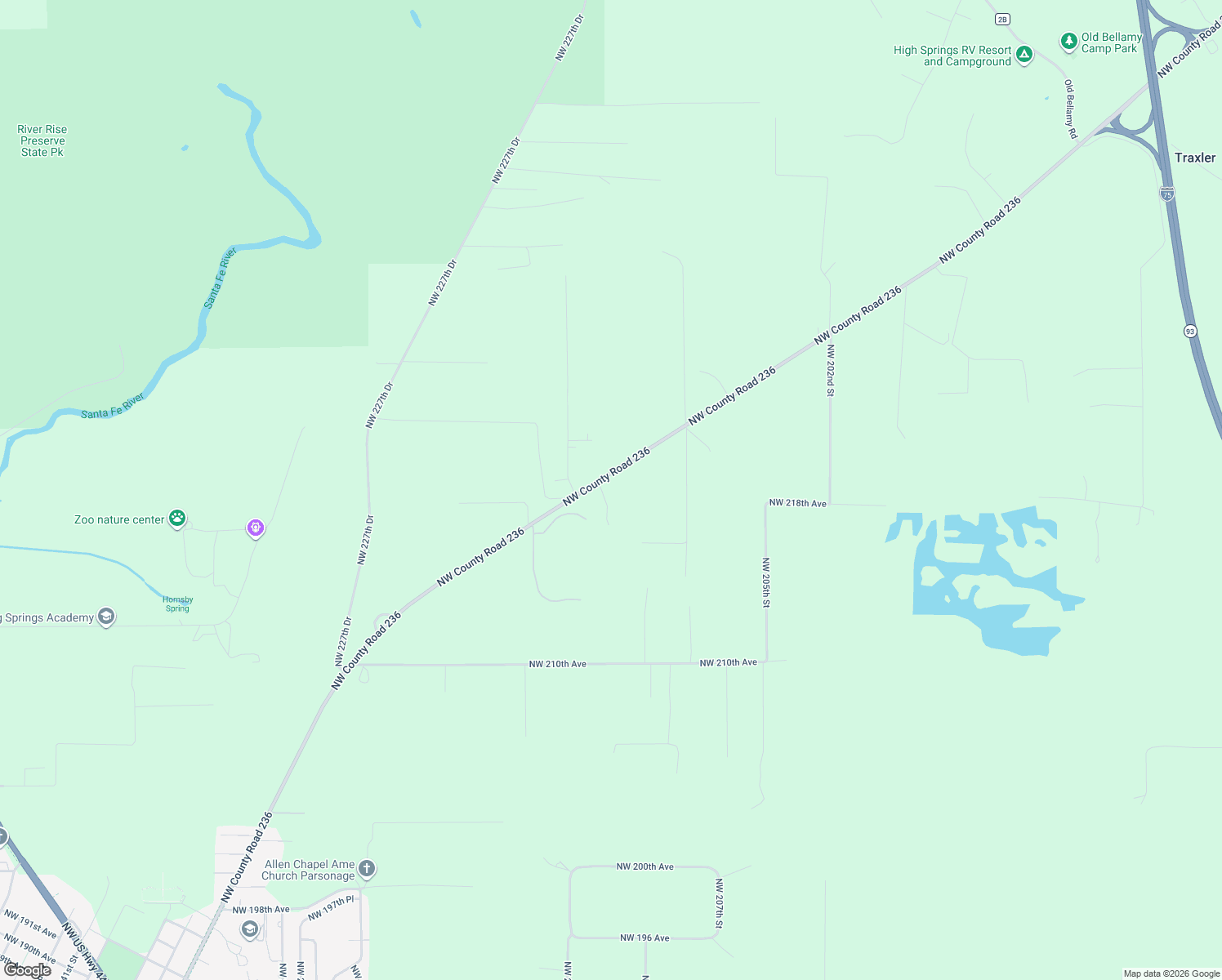 map of restaurants, bars, coffee shops, grocery stores, and more near 21321 Northwest County Road 236 in High Springs