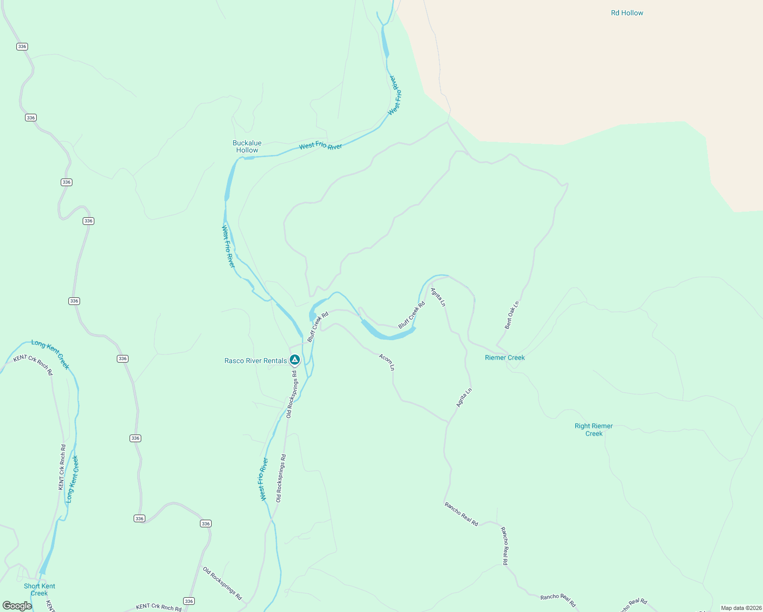 map of restaurants, bars, coffee shops, grocery stores, and more near 648 Bluff Creek Road in Leakey