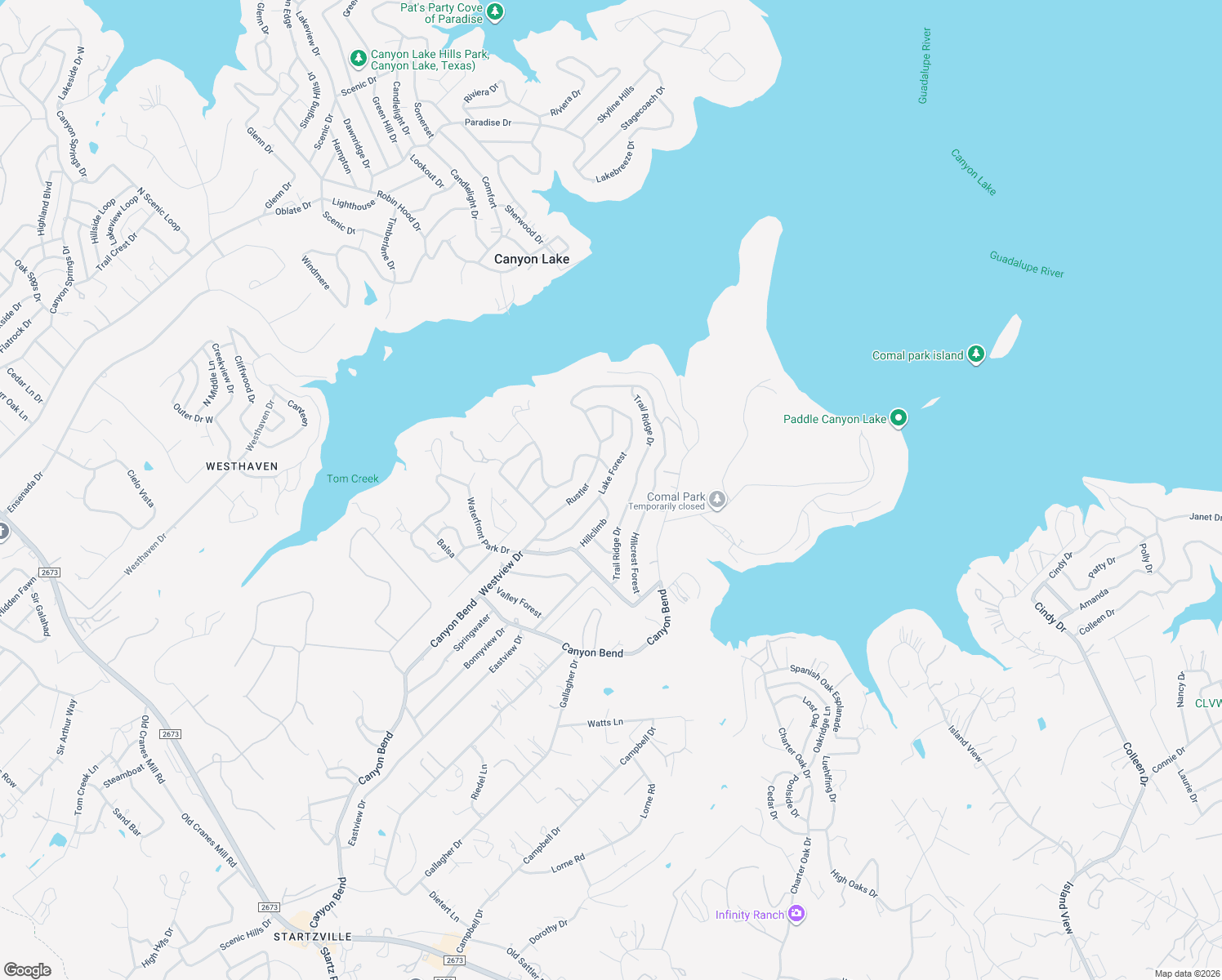 map of restaurants, bars, coffee shops, grocery stores, and more near 433 Lake Forest in Canyon Lake