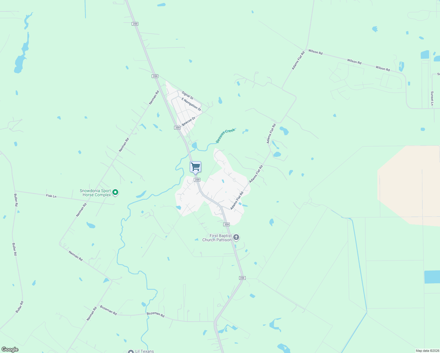 map of restaurants, bars, coffee shops, grocery stores, and more near 6523 Micklitz Road in Brookshire